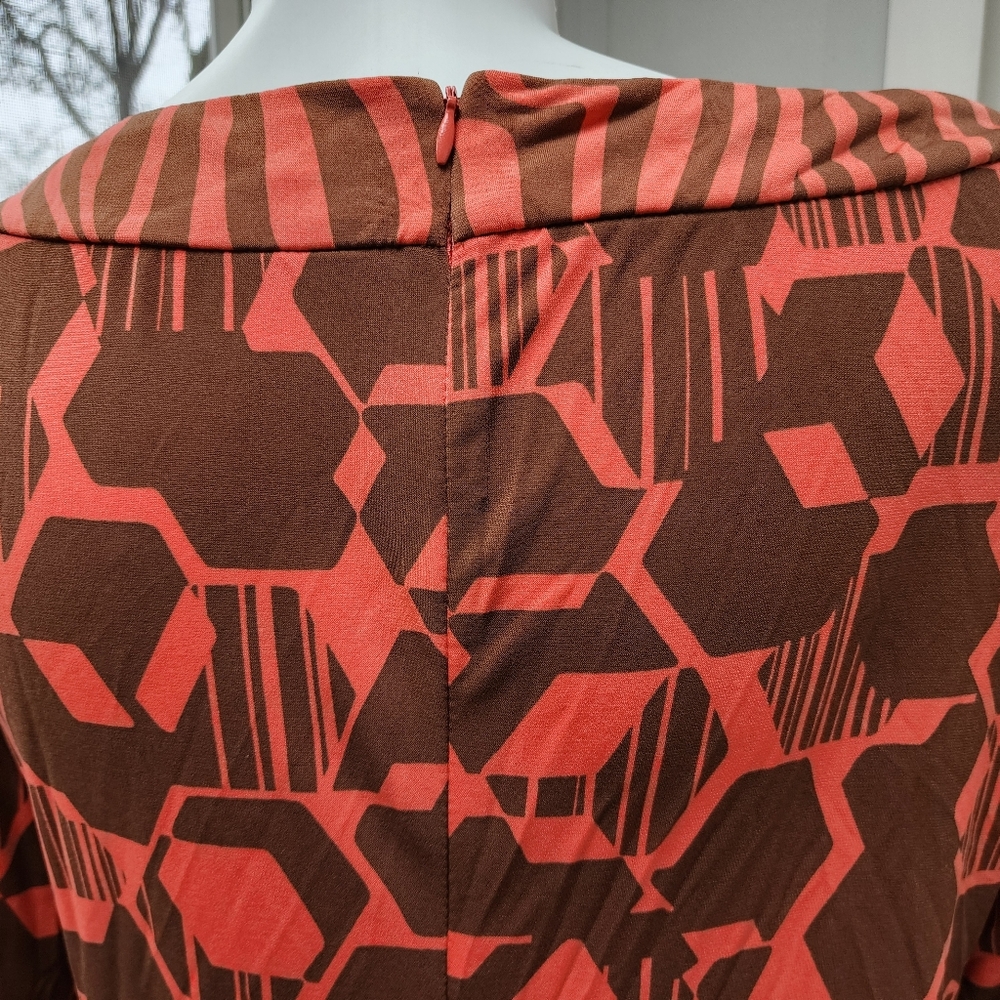 Attention Brown & Coral Geometric Stretch Sheath Dress - Picture 5 of 11